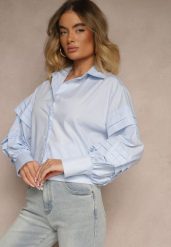 Jasnoniebieska Koszula z Bawełną i Szerokimi Rękawami Edioniela. Niebieskie koszule Renee, m, bez wzorów, z bawełny, eleganckie, bez kołnierzyka, bez ramiączek. W wyprzedaży za 75.99 zł.