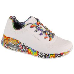 Buty sportowe Sneakersy damskie, Jen Stark: Uno - Mini Drip. Białe buty sportowe lifestyle Skechers, bez wzorów, sportowe, bez zapięcia, skechers sport. Za 359.99 zł.
