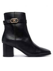 Tommy Hilfiger Botki Th Strap Leather Block Heel Boot FW0FW09488 Czarny. Czarne botki Tommy Hilfiger, bez wzorów, ze skóry, bez obcasa, na słupku, bez zapięcia. Za 749.99 zł.