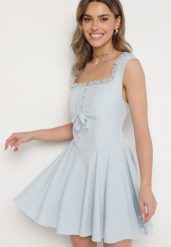 Niebieska Rozkloszowana Sukienka Vices w Rustykalnym Stylu z Wiązaniem Gorsetowym Foliora. Niebieskie sukienki Born2be, na co dzień, l, bez wzorów, eleganckie, bez kołnierzyka, bez ramiączek, mini, gorsetowe. W wyprzedaży za 93.49 zł.