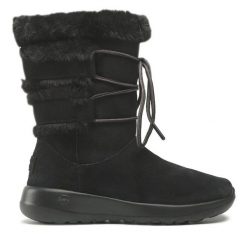 Botki Skechers. Czarne botki Skechers, bez wzorów, bez obcasa, na płaskiej podeszwie, bez zapięcia. Za 329.99 zł.