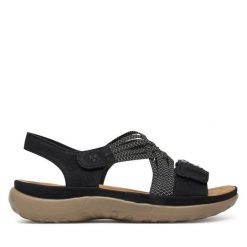 Sandały Rieker. Czerwone sandały Rieker, bez wzorów, bez obcasa, na płaskiej podeszwie, bez zapięcia. Za 299.99 zł.