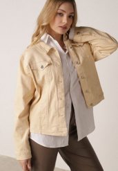 Beżowa Bawełniana Kurtka Jeansowa Perimea. Brązowe kurtki Born2be, l, bez wzorów, z bawełny, bez kaptura. Za 139.99 zł.