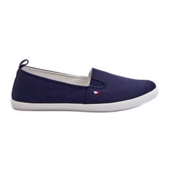 Tenisówki Trampki Slip-On Damskie Granatowe Adrancia niebieskie. Niebieskie trampki bez wzorów, sportowe, bez zapięcia. Za 92.80 zł.