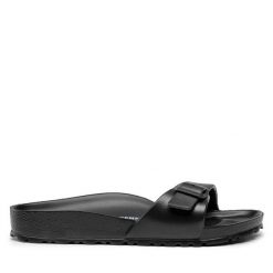 Klapki Birkenstock. Czarne klapki Birkenstock, bez wzorów, bez obcasa, bez zapięcia. Za 219.99 zł.