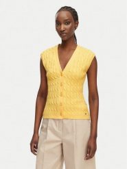 Tommy Hilfiger Kardigan WW0WW50075 Żółty jasny Slim Fit. Żółte swetry Tommy Hilfiger, s, bez wzorów, z bawełny, bez ramiączek. Za 529.99 zł.