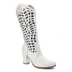 Białe Kozaki Exquisite Damskie Stylowe Obuwie. Białe kozaki EXQUISITE, bez wzorów, z koronki, eleganckie, bez obcasa, na słupku, bez zapięcia. Za 519.00 zł.