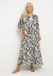 Czarna Sukienka z Wiskozy o Prostym Kroju z Wiązaniem w Roślinny Wzór Edirania. Czarne sukienki Born2be, na co dzień, plus size, z aplikacjami, z wiskozy, eleganckie, bez kołnierzyka, plus size, bez ramiączek, maxi, proste. Za 89.99 zł.