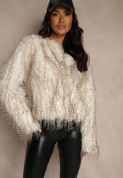 Biała Kurtka Futerko Ozdobione Cieniowaniem Tusirra. Białe kurtki Renee, l, bez wzorów, z futra, eleganckie, bez kaptura. Za 209.99 zł.