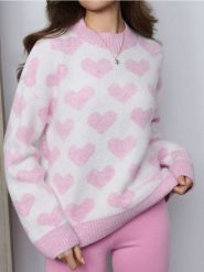 Sweter w serca - kremowy. Białe swetry Sinsay, l, bez wzorów, bez ramiączek. Za 59.99 zł.