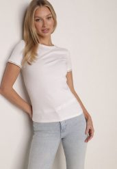 Biały Bawełniany T-shirt z Cyrkoniami przy Rękawach Pronolea. Białe t-shirty Born2be, m, z aplikacjami, z bawełny, klasyczne, bez kołnierzyka, bez ramiączek. Za 59.99 zł.