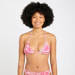 Góra kostiumu kąpielowego surfingowego damska Olaian Mae Palmer. Czerwone bikini OLAIAN, bez wzorów, z elastanu, sportowe. W wyprzedaży za 19.99 zł.