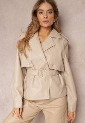Beżowa Jednorzędowa Kurtka Oversize z Imitacji Skóry i Paskiem Maxx. Brązowe kurtki Renee, xl, bez wzorów, ze skóry, bez kaptura. W wyprzedaży za 172.49 zł.