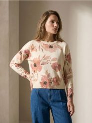 Sweter z motywem kwiatowym z wiskozą - wielobarwny. Swetry Sinsay, l, bez wzorów, z wiskozy, bez ramiączek. Za 45.99 zł.