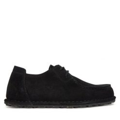Półbuty Birkenstock. Czarne półbuty wsuwane Birkenstock, bez wzorów, bez obcasa, na płaskiej podeszwie. Za 719.99 zł.