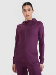 4F Bluza treningowa regular szybkoschnąca damska - fioletowa XXL. Fioletowe bluzy z kapturem 4f, xs, bez wzorów, z dzianiny, z kapturem, na fitness i siłownię. W wyprzedaży za 169.99 zł.