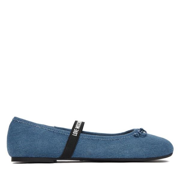 Baleriny LOVE MOSCHINO. Niebieskie baleriny Love Moschino, bez wzorów, bez obcasa, bez zapięcia. Za 464.99 zł.