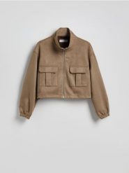 Kurtka oversize z imitacji zamszu - brązowy. Brązowe kurtki Reserved, l, bez wzorów, bez kaptura. Za 259.99 zł.