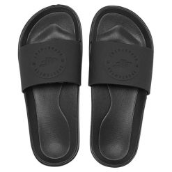 Klapki damskie 4F 4FWSS25FSLIF018. Czarne klapki 4f, bez wzorów, z materiału, bez obcasa, bez zapięcia. Za 69.99 zł.