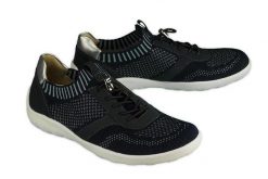 RIEKER REMONTE R3511-14 blue combination, półbuty damskie. Niebieskie półbuty wsuwane Rieker Remonte, bez wzorów, bez obcasa. Za 149.95 zł.
