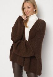 Brązowy Nietoperzowy Kardigan Bez Zapięć z Domieszką Wełny i Wiskozy Rallisa. Brązowe swetry Born2be, uniwersalny, bez wzorów, z jeansu, casualowe, bez ramiączek. Za 159.99 zł.