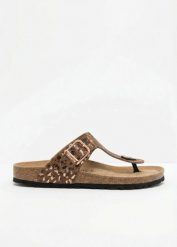 Klapki japonki Tamaris ze zwierzęcym nadrukiem. Brązowe klapki bonprix, bez wzorów, bez obcasa, bez zapięcia. Za 219.99 zł.