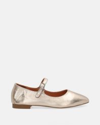 ZŁOTE BALERINY DAMSKIE 0028592 GOLD. Żółte baleriny Venezia, bez wzorów, ze skóry, bez obcasa, bez zapięcia. Za 289.00 zł.