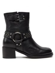 Bronx Botki New-Camperos 47535-U Czarny. Czarne botki Bronx, bez wzorów, ze skóry, bez obcasa, na słupku, bez zapięcia. Za 519.99 zł.