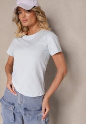 Jasnoniebieski Casualowy Bawełniany T-shirt Rivali. Niebieskie t-shirty Renee, m, bez wzorów, z bawełny, klasyczne, bez kołnierzyka, bez ramiączek. W wyprzedaży za 23.99 zł.