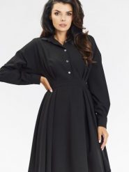 Sukienka Model A668 Black - awama. Czarne sukienki Awama, do pracy, l, bez wzorów, z elastanu, biznesowe, bez kołnierzyka, plus size, bez ramiączek, midi, koszulowe. Za 398.95 zł.