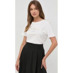 Morgan t-shirt damski kolor biały. Białe t-shirty Morgan, bez wzorów, z bawełny, bez kołnierzyka, bez ramiączek. Za 159.99 zł.