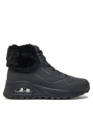 Skechers Trzewiki 167274/BBK Czarny. Czarne botki Skechers, bez wzorów, ze skóry, bez obcasa, na płaskiej podeszwie, bez zapięcia. Za 429.99 zł.