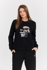 KARL LAGERFELD Czarna damska bluza z cyrkoniami Ikonik 2.0. Czarne bluzy KARL LAGERFELD, s, bez wzorów, z materiału, bez kaptura. W wyprzedaży za 759.99 zł.