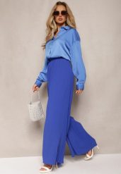Granatowe Szerokie Spodnie z Plisami High Waist Mirealli. Niebieskie jeansy Renee, m, bez wzorów, z jeansu, z podwyższonym stanem. W wyprzedaży za 63.99 zł.