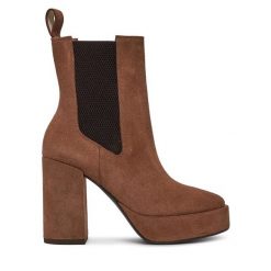 Botki R.Polański. Brązowe botki R.Polański, bez wzorów, bez obcasa, na słupku, bez zapięcia. Za 449.99 zł.