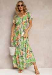 Zielono-Pomarańczowa Maxi Sukienka z Wiskozy w Kwiatowy Print ze Sznurkiem w Talii Anukka. Zielone sukienki Renee, l, bez wzorów, z wiskozy, bez kołnierzyka, bez ramiączek, maxi. W wyprzedaży za 91.99 zł.