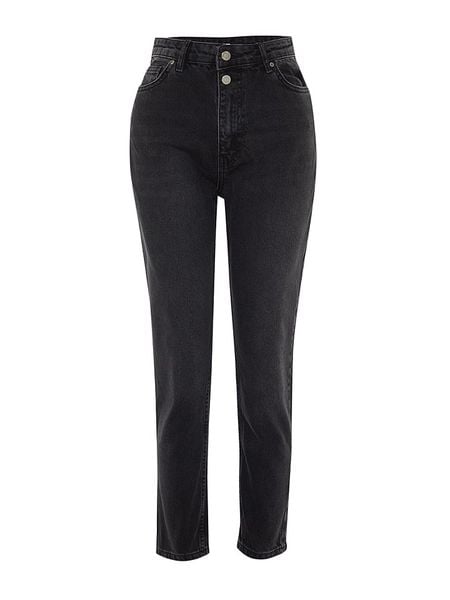 Trendyol Dżinsy - Mom fit - w kolorze czarnym rozmiar: 42. Czarne jeansy Trendyol, bez wzorów, z bawełny, klasyczne, z podwyższonym stanem. Za 67.09 zł.