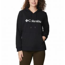 Bluza sportowa z kapturem damska Columbia Logo. Czarne bluzy z kapturem Columbia, m, bez wzorów, z kapturem, trekkingowe. Za 212.75 zł.