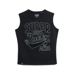 Damski wąski tank top Superdry Retro. Czarne topy Superdry, bez wzorów, retro, bez kołnierzyka, bez ramiączek. Za 170.30 zł.
