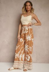 Brązowe Szerokie Spodnie z Gumką w Pasie w Stylu Boho Evirami. Brązowe jeansy Renee, na lato, l, bez wzorów, z jeansu, boho. W wyprzedaży za 29.99 zł.