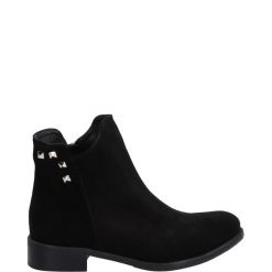 CZARNE SZTYBLETY 70662-1 VEL NERO. Czarne botki Venezia, bez wzorów, ze skóry, bez obcasa, bez zapięcia. Za 279.00 zł.