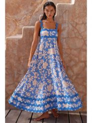 Tazga Sukienka w kolorze niebiesko-kremowym rozmiar: 36. Niebieskie sukienki Tazga, bez wzorów, bez kołnierzyka, bez ramiączek, maxi. Za 126.15 zł.