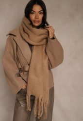 Brązowy Szalik Ozdobiony Frędzlami Owedela. Brązowe szaliki i kominy Renee, bez wzorów, z jeansu, street. Za 39.99 zł.