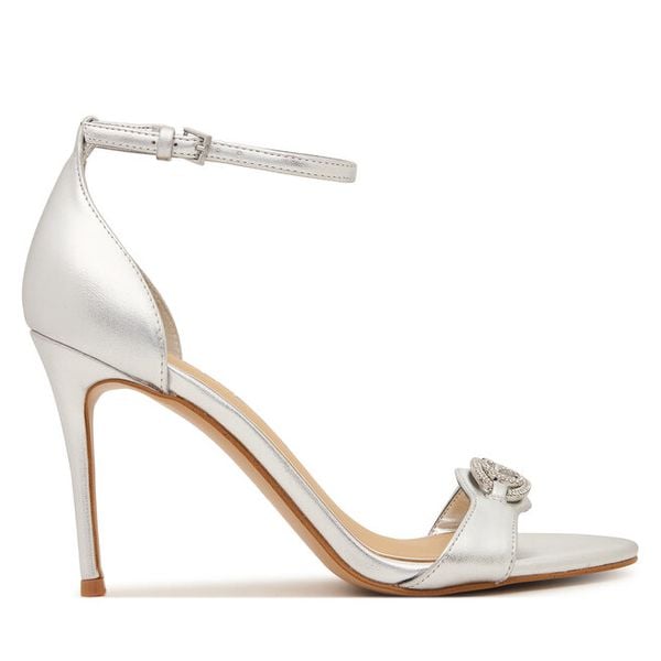 Sandały Guess. Szare sandały Guess, z aplikacjami, bez obcasa, na szpilce, bez zapięcia. Za 611.99 zł.