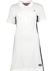 Geographical Norway Sukienka polo "Kolivia" w kolorze białym rozmiar: XL. Białe sukienki Geographical Norway, xl, bez wzorów, z bawełny, bez kołnierzyka, bez ramiączek, midi. Za 48.62 zł.