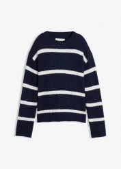Sweter w paski. Brązowe swetry bonprix, bez wzorów, bez ramiączek. Za 89.99 zł.