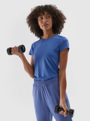 4F Koszulka treningowa regular szybkoschnąca damska - granatowa M. Niebieskie t-shirty sportowe 4f, m, bez wzorów, z dzianiny, bez ramiączek, na fitness i siłownię. W wyprzedaży za 39.99 zł.