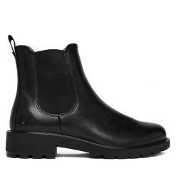 Sztyblety ECCO. Czarne botki ECCO, bez wzorów, bez obcasa, na płaskiej podeszwie, bez zapięcia. Za 409.99 zł.