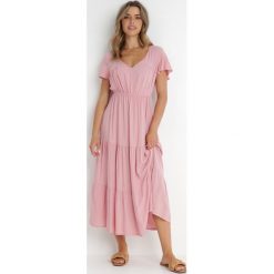 Różowa Sukienka z Wiskozy o Rozkloszowanym Kroju Folky. Czerwone sukienki Born2be, na co dzień, l, bez wzorów, z wiskozy, eleganckie, bez kołnierzyka, bez ramiączek, midi, rozkloszowane. W wyprzedaży za 55.24 zł.