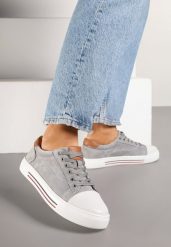Szare Skórzane Trampki na Płaskiej Podeszwie ze Skórzaną Wkładką i Kontrastowym Noskiem Helili. Szare trampki Born2be, bez wzorów, z jeansu, eleganckie, bez zapięcia. W wyprzedaży za 127.49 zł.